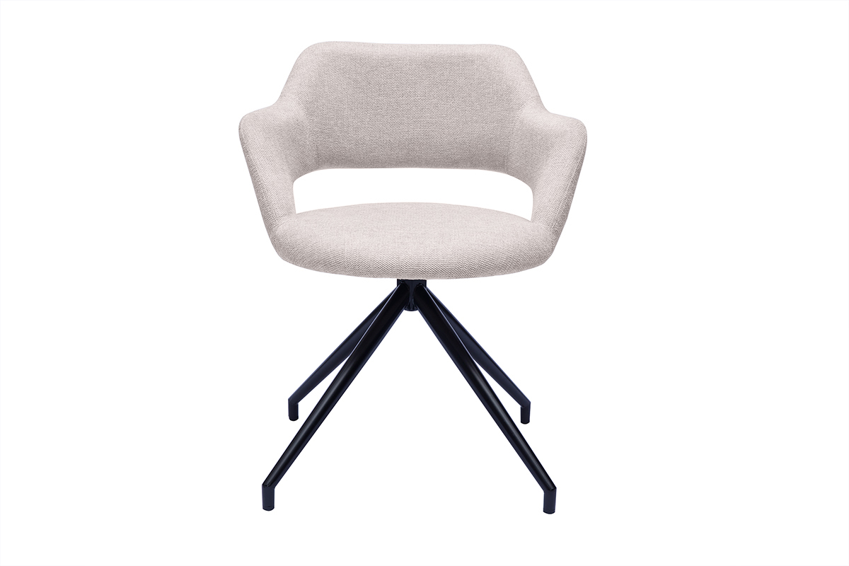 Silla giratoria 360� de terciopelo texturizado beige y metal negro JESSY