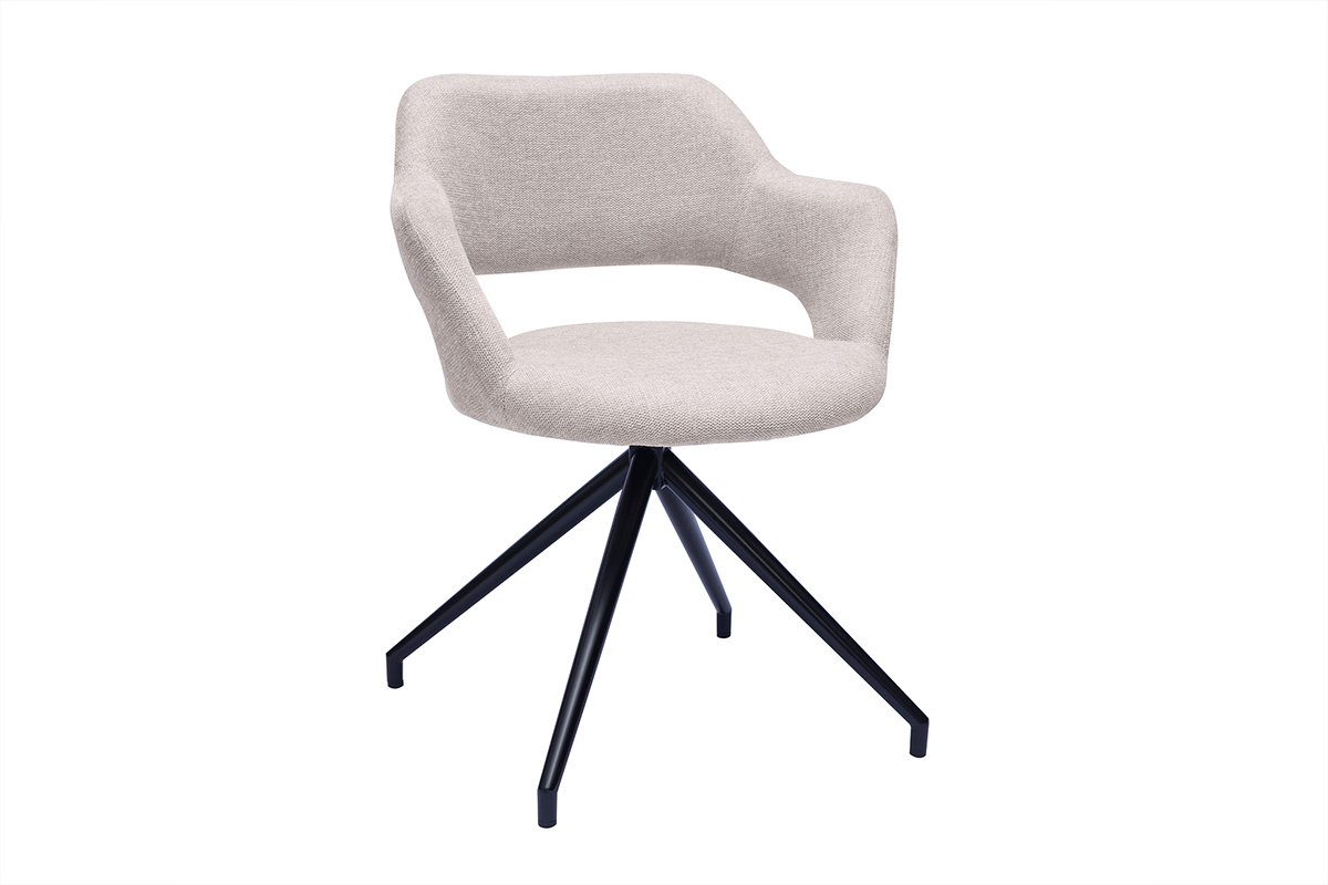 Silla giratoria 360� de terciopelo texturizado beige y metal negro JESSY