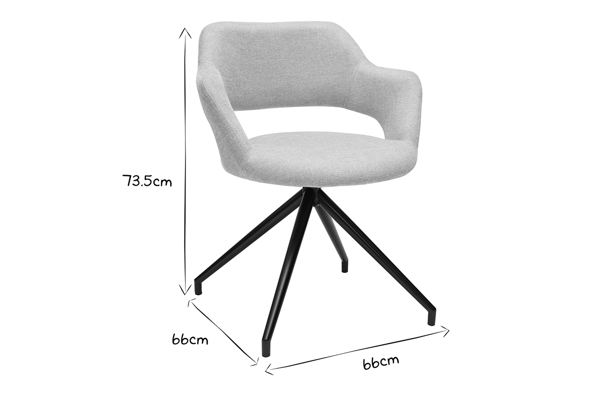 Silla giratoria 360� de terciopelo texturizado beige y metal negro JESSY