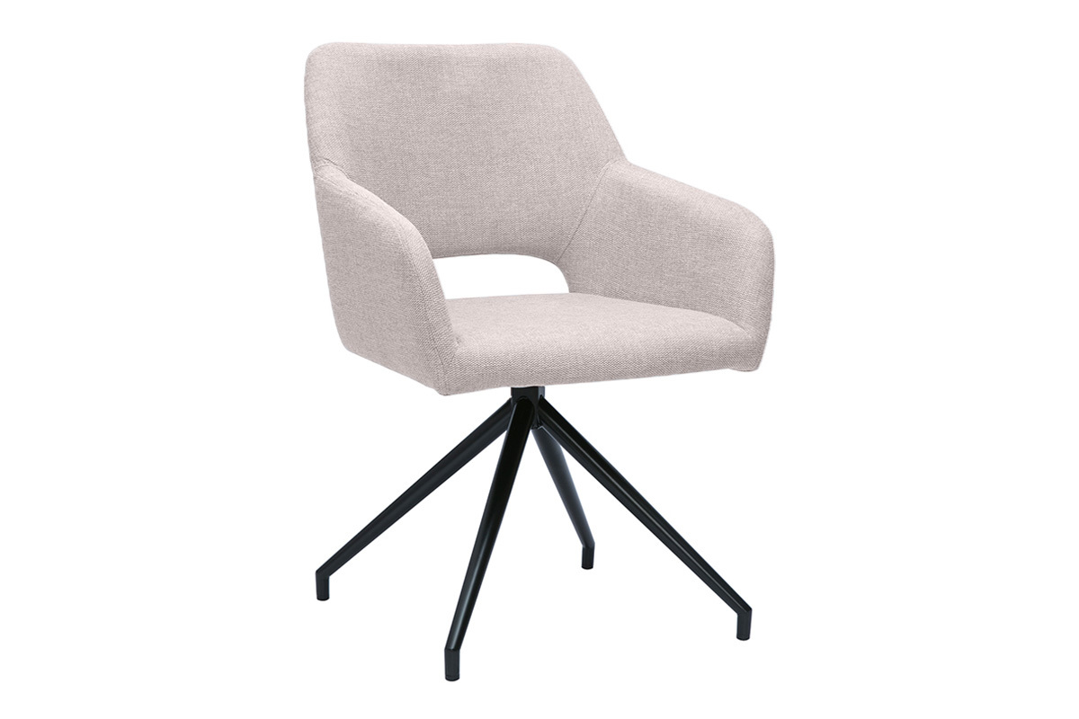 Silla giratoria 360� de terciopelo texturizado beige y metal negro LAURETTE