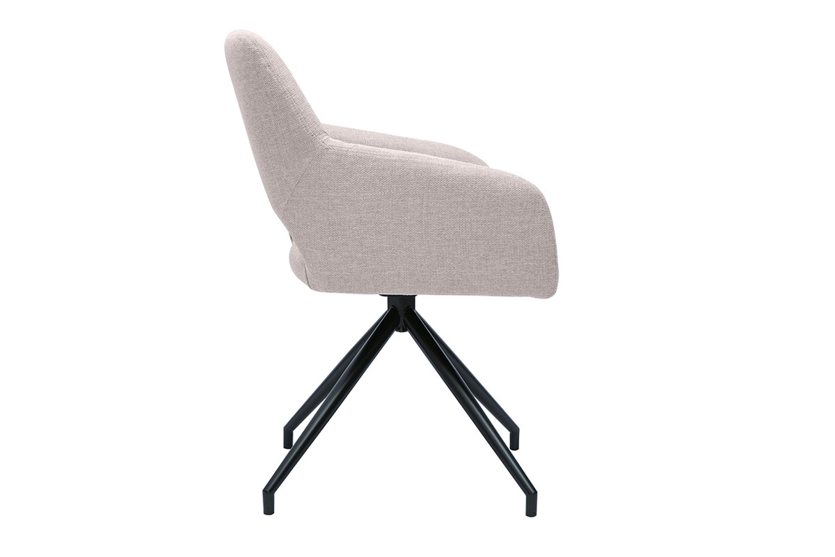 Silla giratoria 360� de terciopelo texturizado beige y metal negro LAURETTE