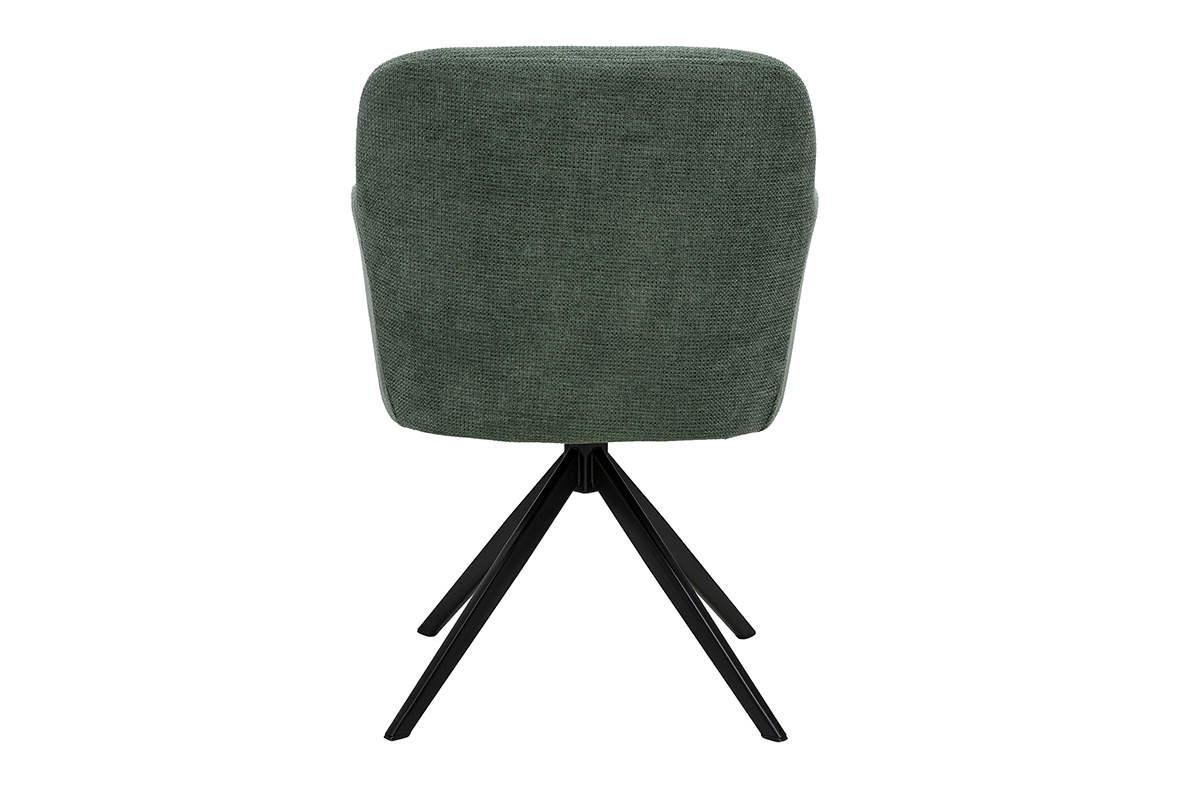 Silla giratoria 360� vista desde atr�s en tejido de chenilla verde caqui y base de metal negro