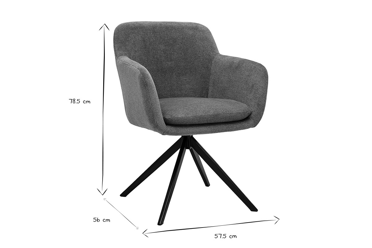 Dimensiones de la silla giratoria AMIKA en blanco y negro, altura 78,5 cm, profundidad 56 cm, anchura 57,5 cm.