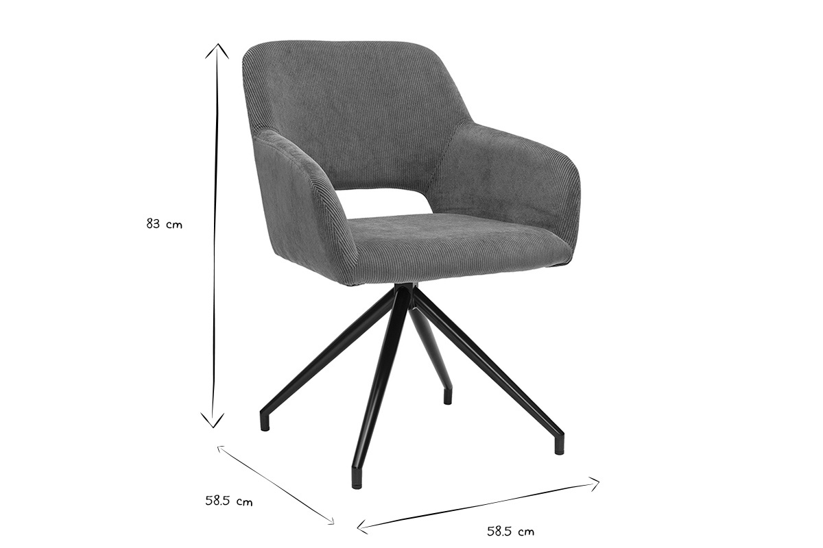 Dimensiones de la silla giratoria 360� LAURETTE en blanco y negro, altura 83 cm, profundidad y anchura 58,5 cm