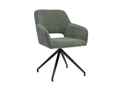 Silla giratoria 360&deg; en tejido de pana verde caqui y metal negro LAURETTE