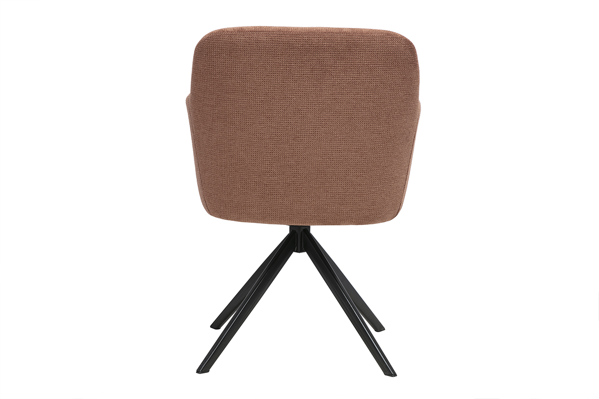 Vista trasera de la silla giratoria de 360� en tejido de chenilla color tierra quemada y metal negro AMIKA.