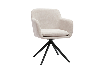 Silla giratoria 360&deg; en tela efecto terciopelo texturizado beige y metal negro AMIKA