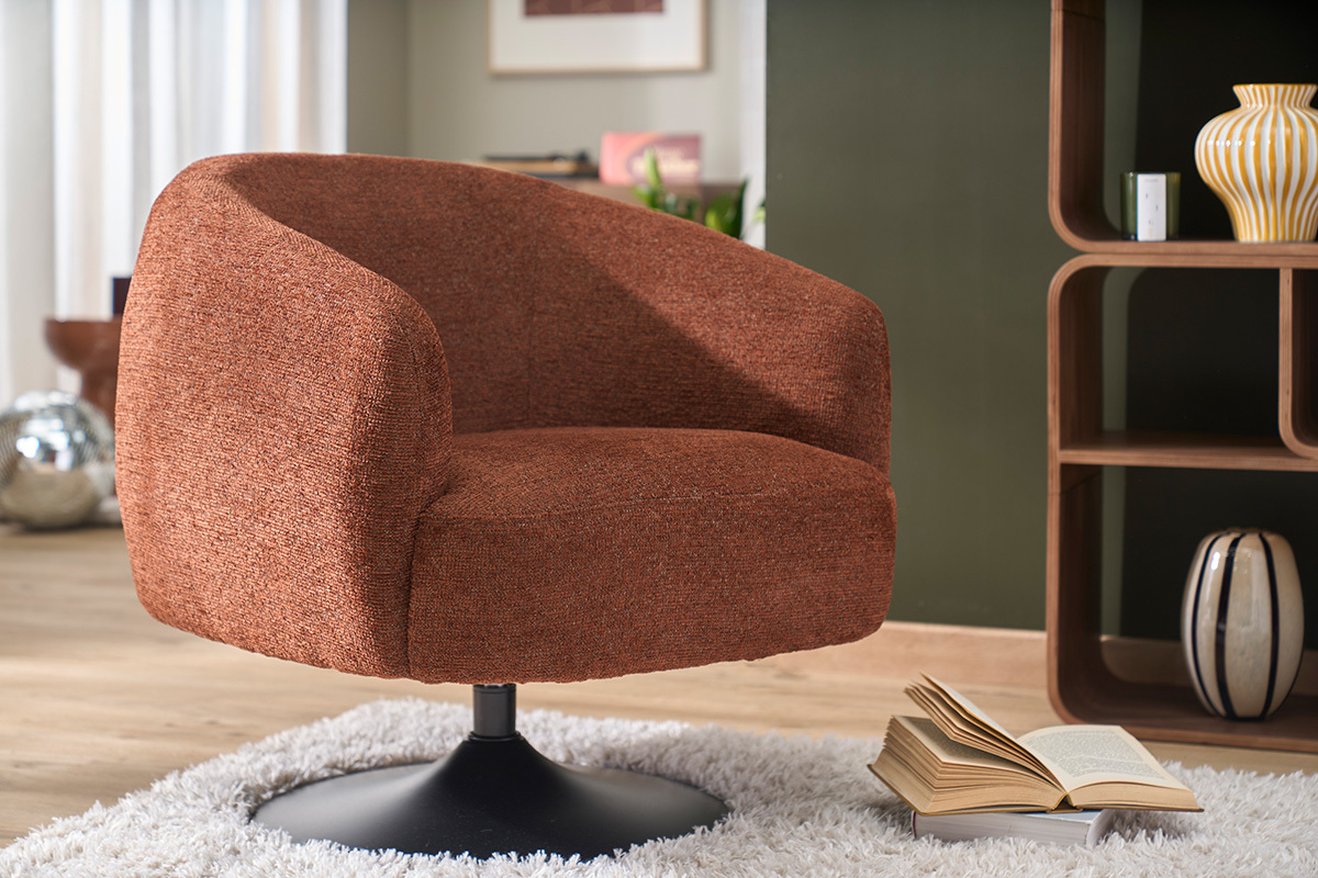 Silla giratoria de tela efecto terciopelo quemado y metal negro BOWIE