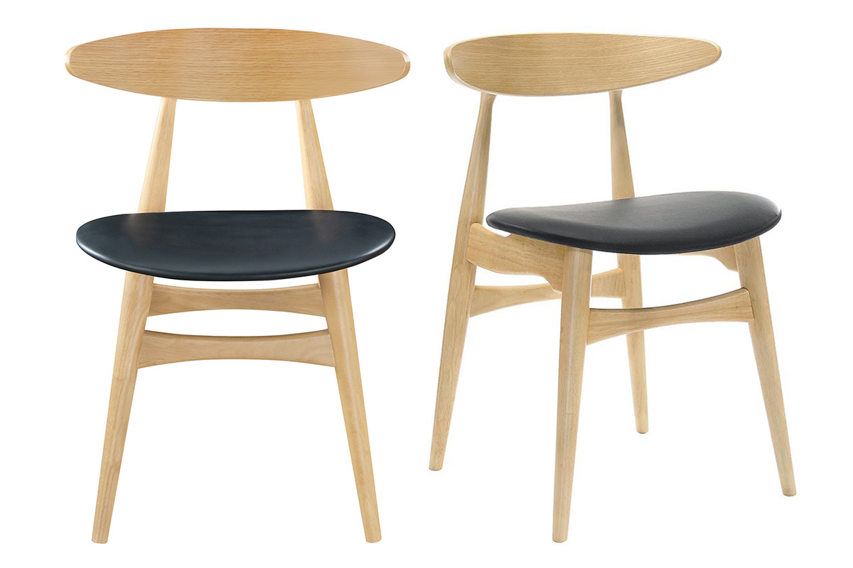 Silla madera clara y PU negro escandinavo japons (lote de 2) WALFORD