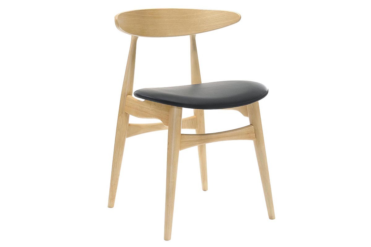 Silla madera clara y PU negro escandinavo japons (lote de 2) WALFORD