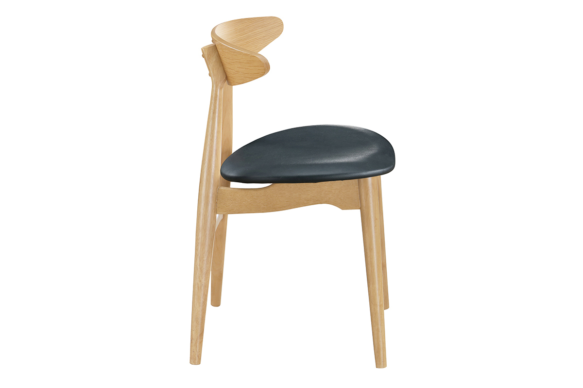 Silla madera clara y PU negro escandinavo japons (lote de 2) WALFORD