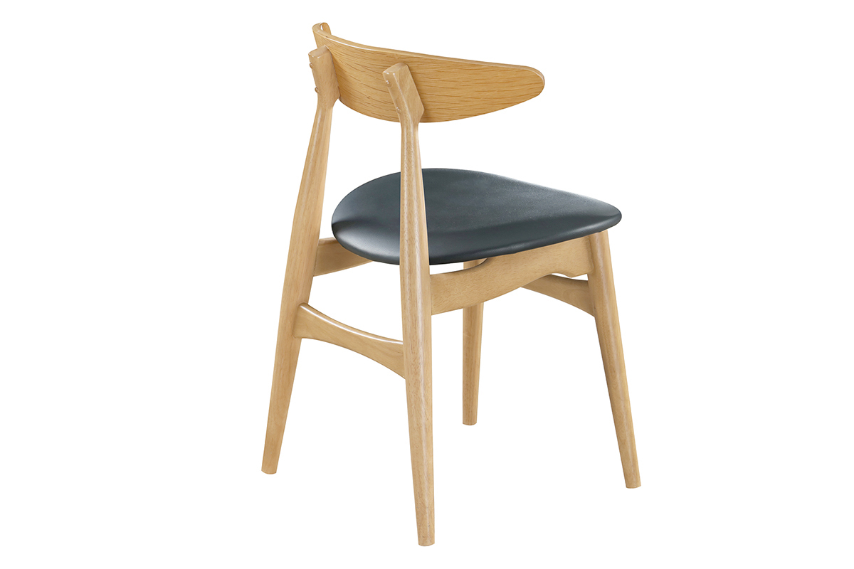 Silla madera clara y PU negro escandinavo japons (lote de 2) WALFORD