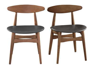 Silla madera oscura y PU negro escandinavo japonés (lote de 2) WALFORD