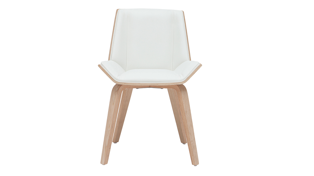 Silla de escritorio moderna PU blanca y madera clara MELKIOR - Miliboo