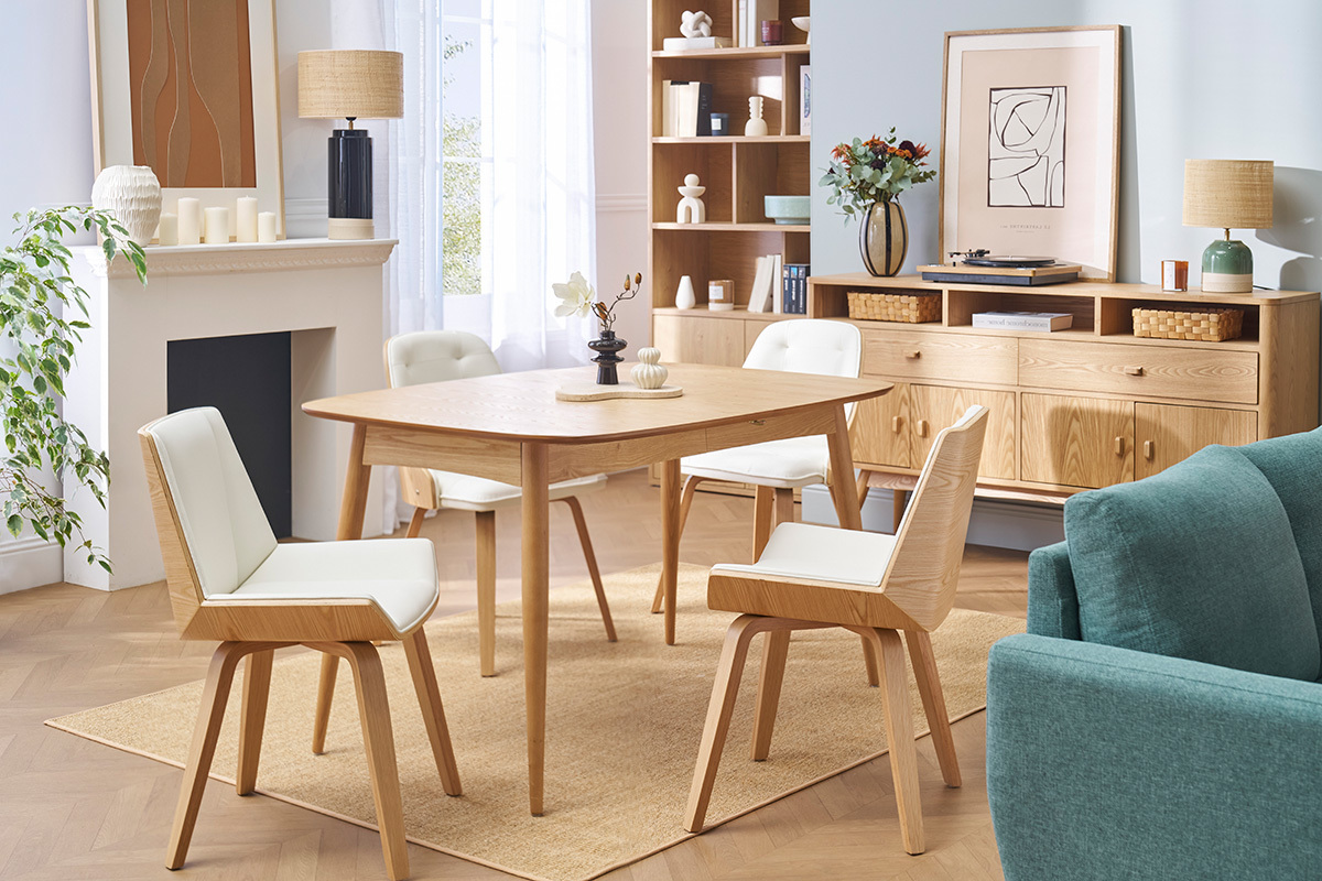 Silla moderna blanca y madera clara MELKIOR