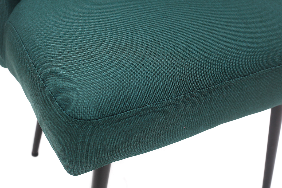Silla moderna en tejido verde oscuro y patas metal negror LOV