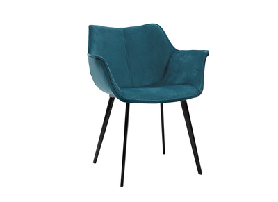 Silla moderna en terciopelo azul petróleo y patas metal negro VOLO