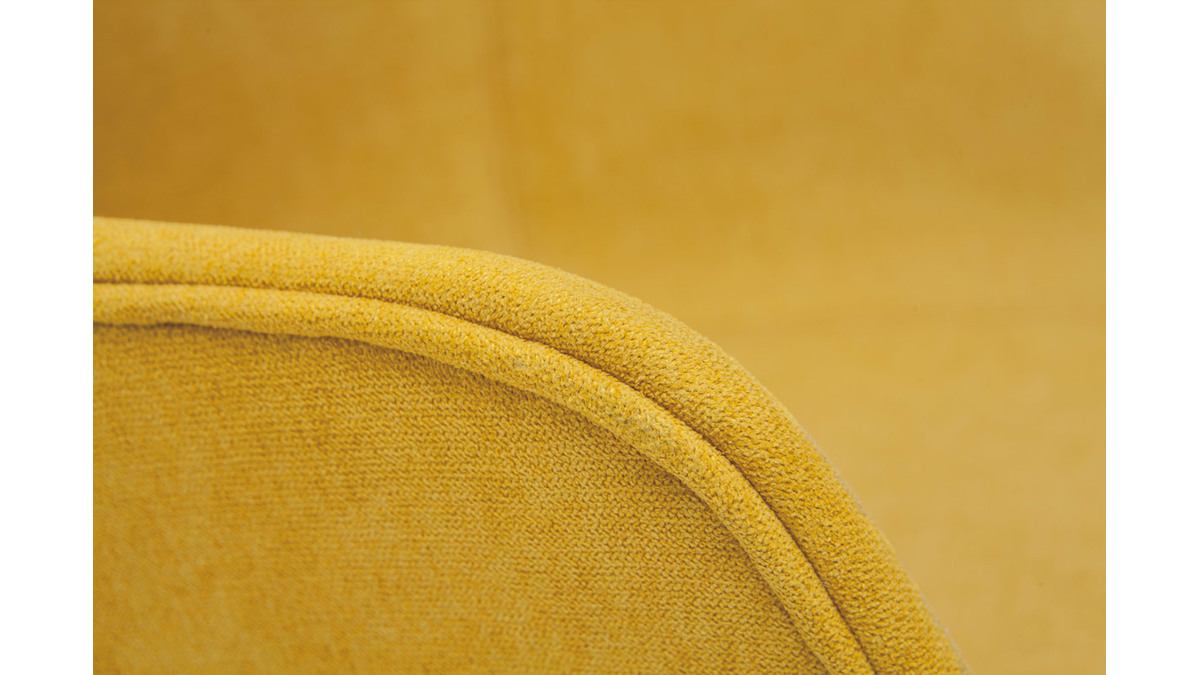 Silla moderna tejido efecto terciopelo amarillo mostaza y madera AARON