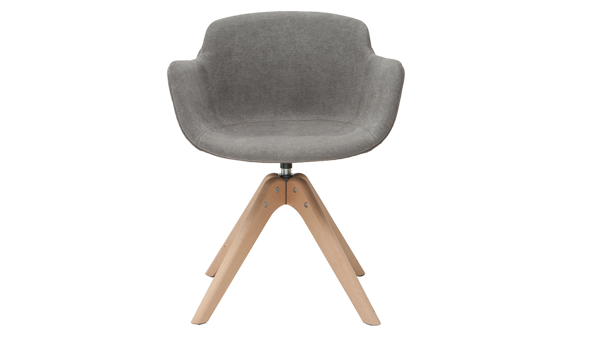 Silla moderna tejido efecto terciopelo gris y madera AARON