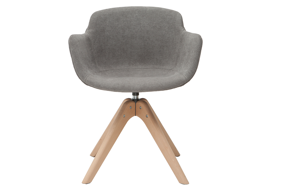 Silla moderna tejido efecto terciopelo gris y madera AARON