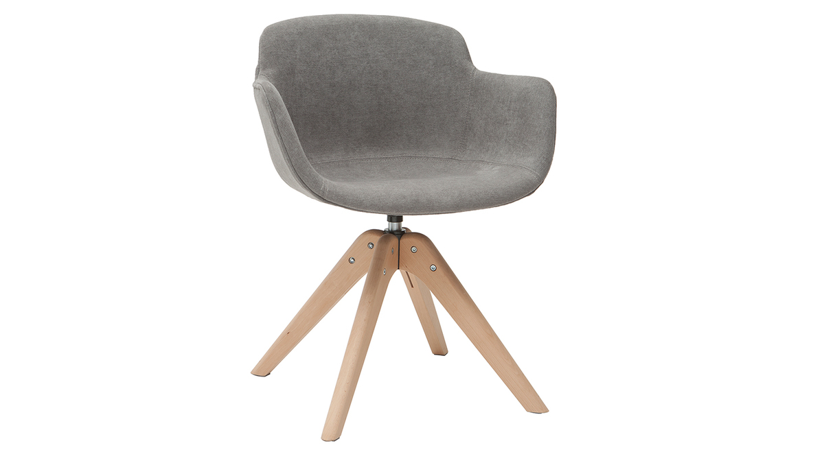 Silla moderna tejido efecto terciopelo gris y madera AARON