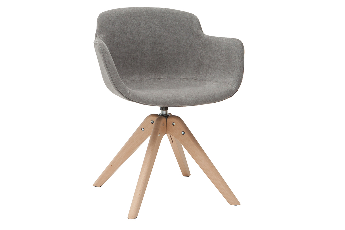 Silla moderna tejido efecto terciopelo gris y madera AARON