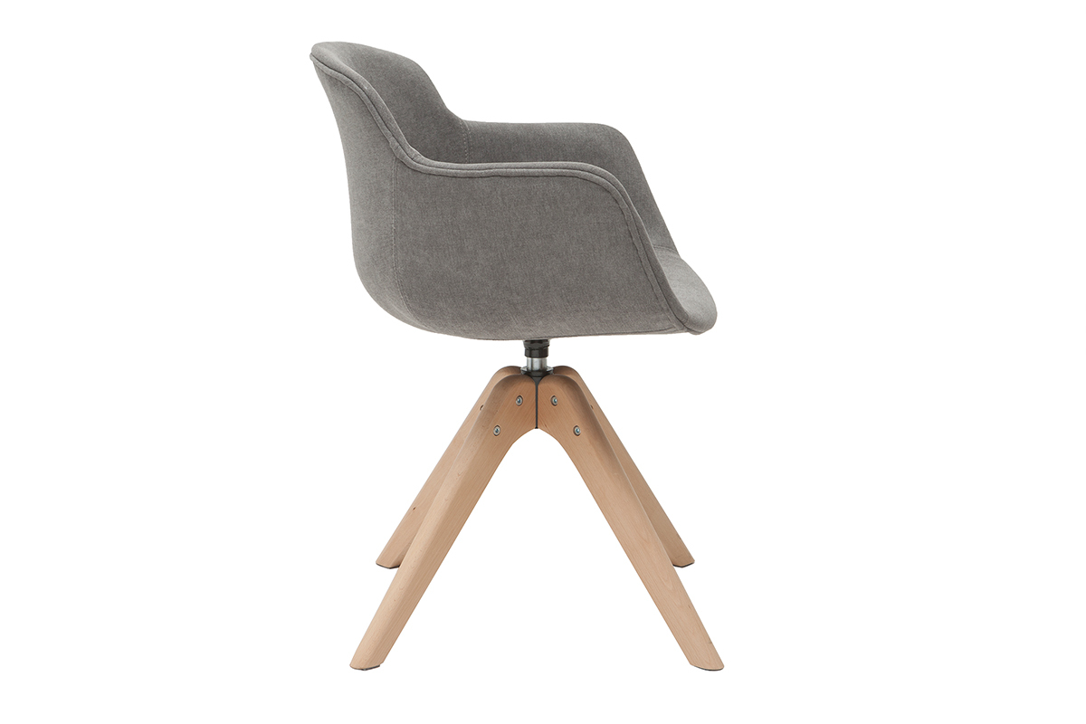 Silla moderna tejido efecto terciopelo gris y madera AARON