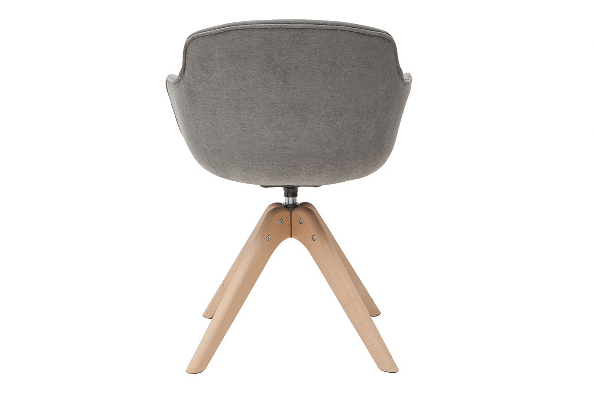 Silla moderna tejido efecto terciopelo gris y madera AARON