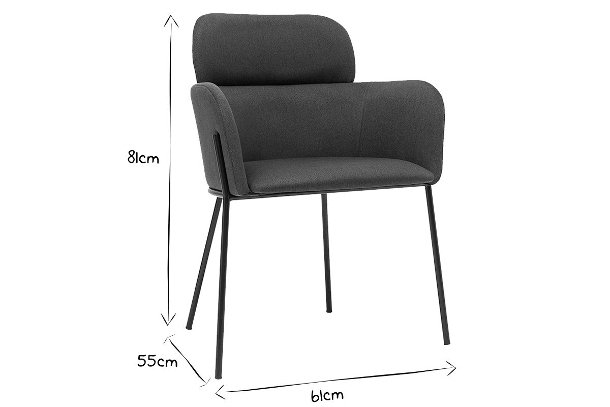Silla moderna tejido gris y metal negro TULUM
