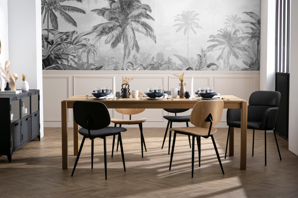 Silla moderna tejido gris y metal negro TULUM