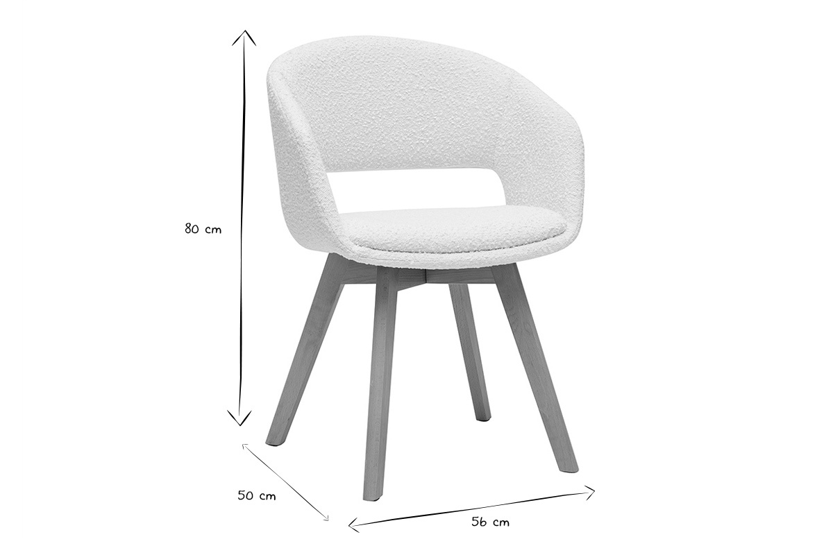 Silla nrdica de borreguillo blanco y madera clara maciza PRISMA