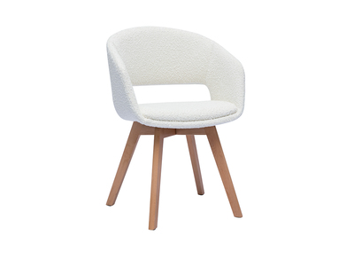 Silla nórdica de borreguillo blanco y madera clara maciza PRISMA