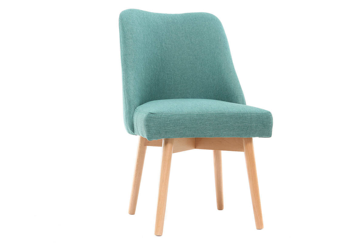 Silla nrdica tejido azul patas madera clara LIV