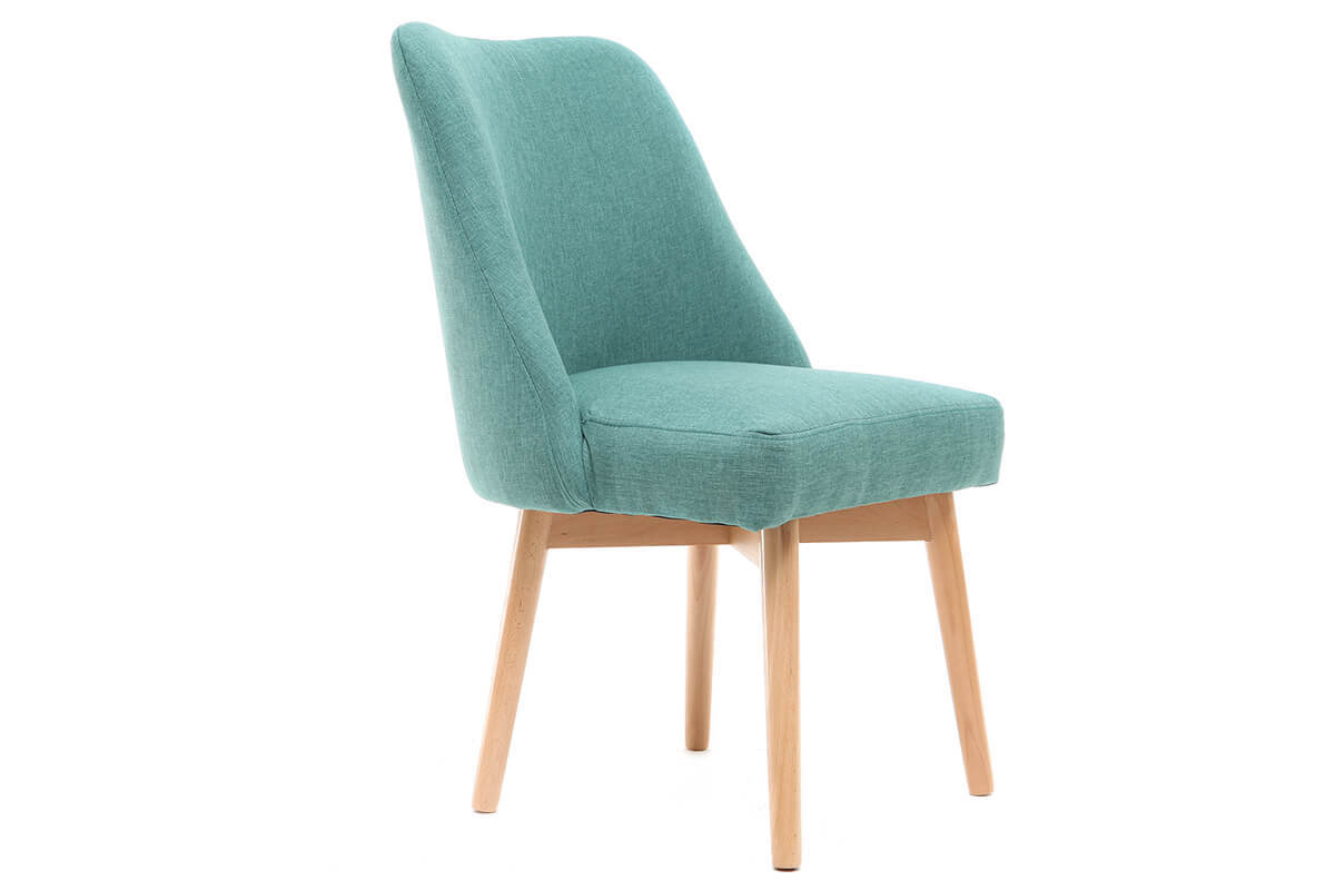 Silla nrdica tejido azul patas madera clara LIV