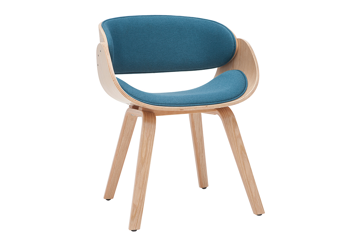 Silla tejido azul petrleo y madera clara BENT