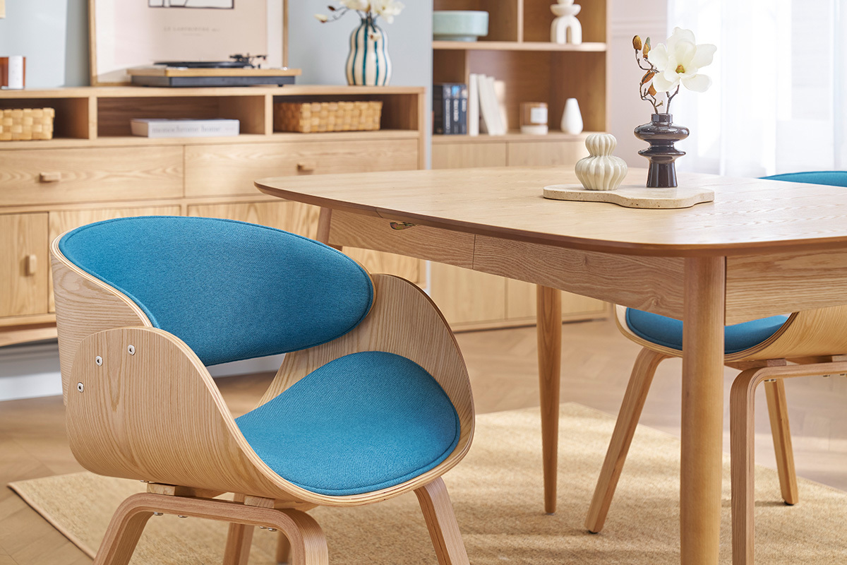 Silla tejido azul petrleo y madera clara BENT