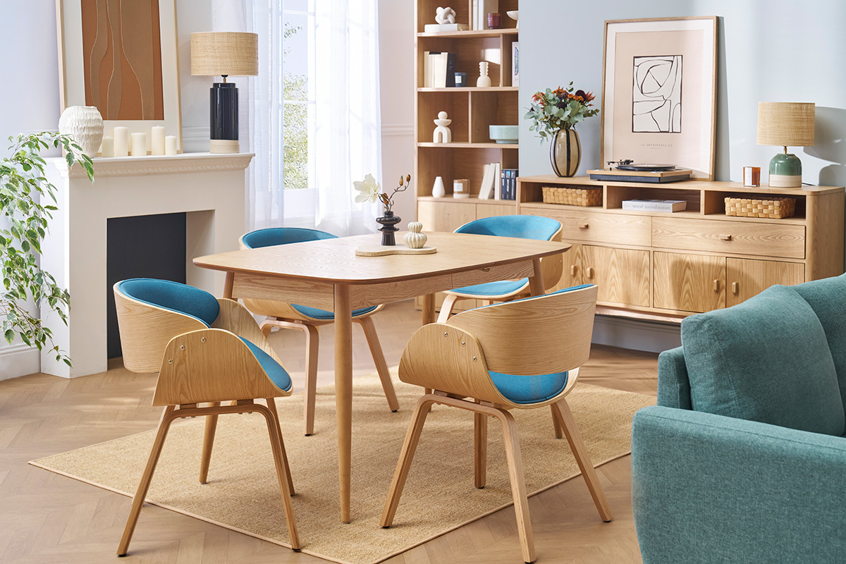 Silla tejido azul petrleo y madera clara BENT