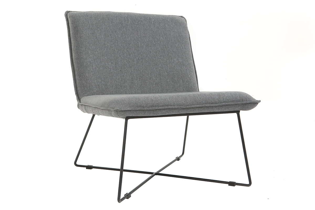 Silla tejido gris oscuro y estructura en metal negro PILO