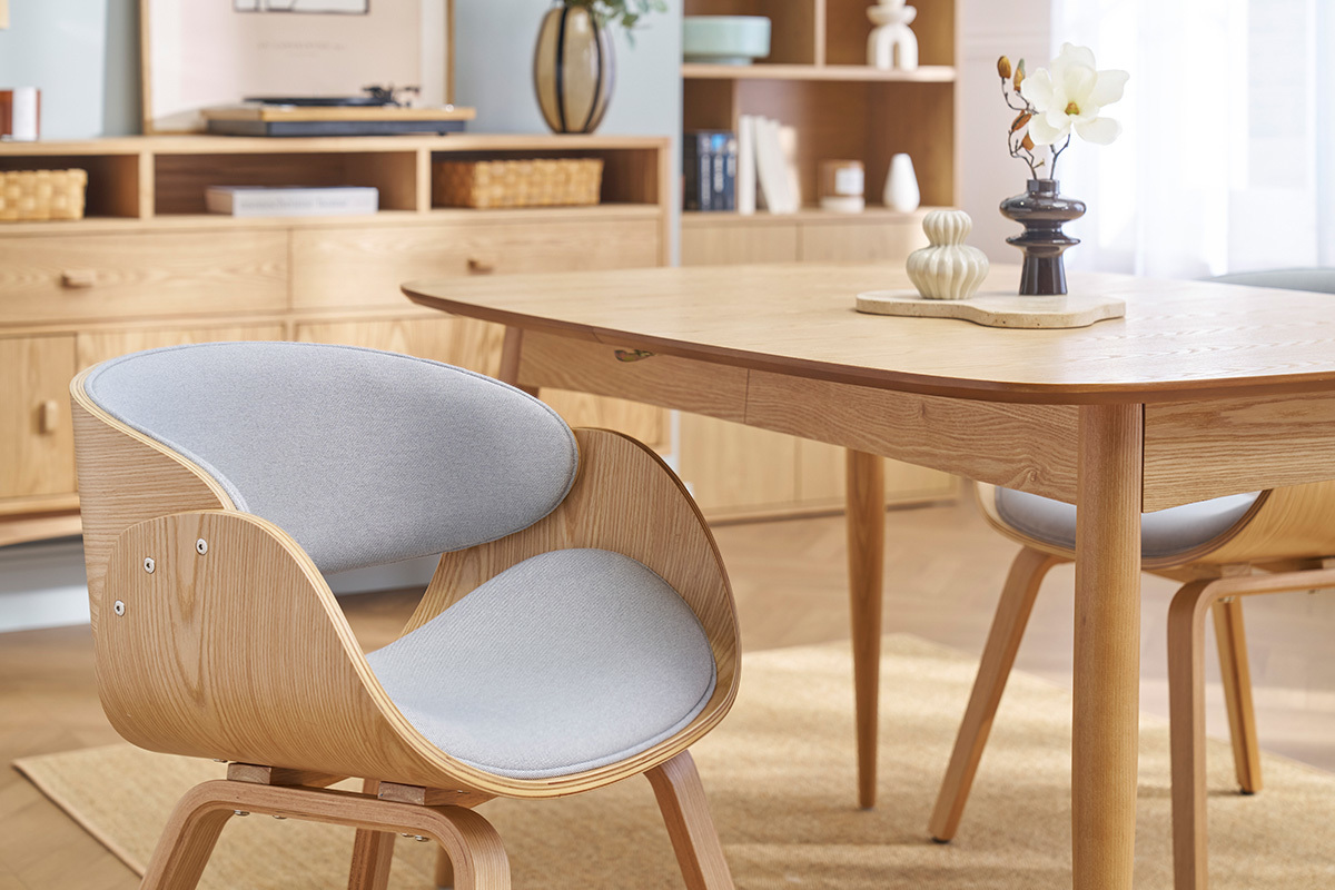 Silla tejido gris y madera clara BENT