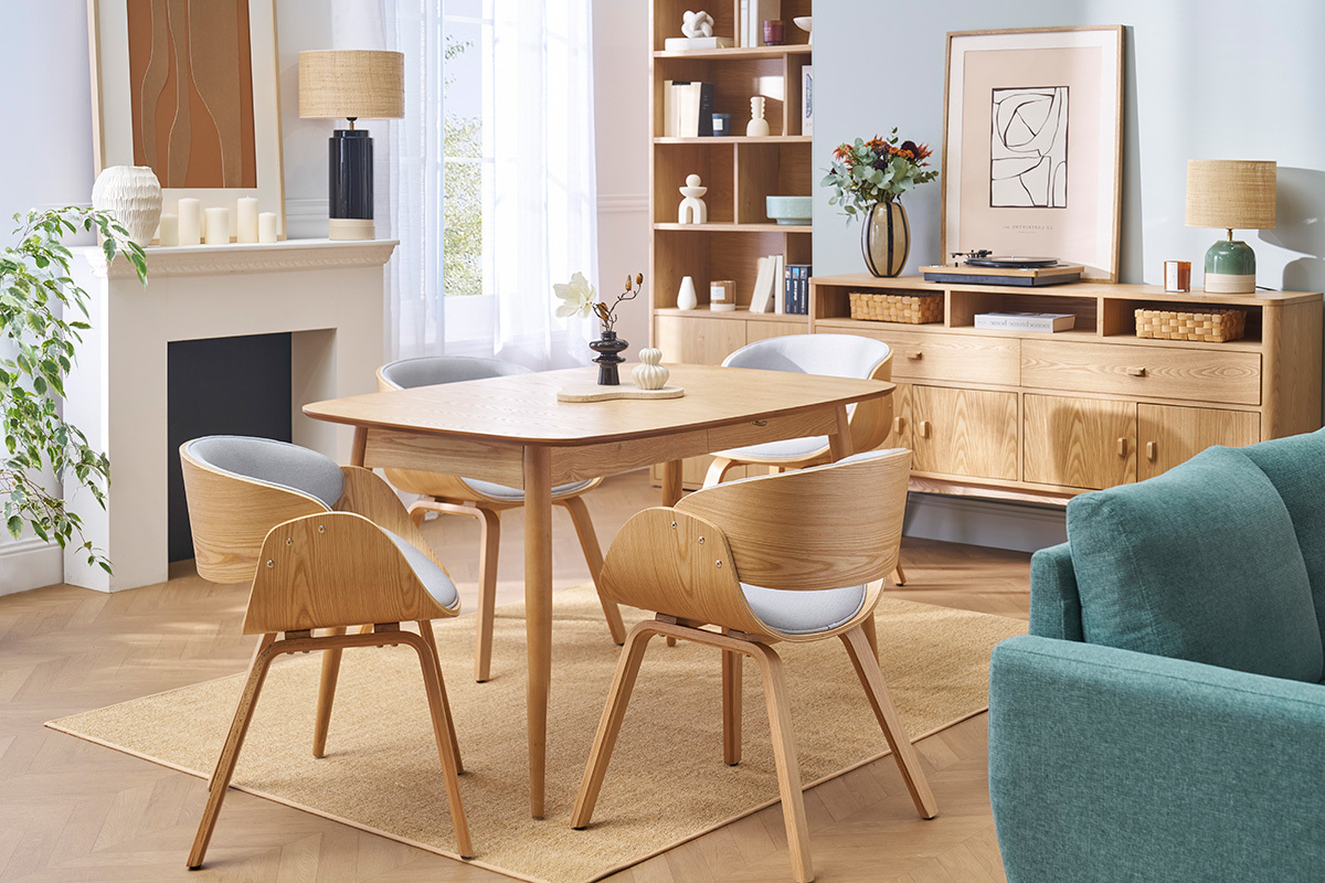 Silla tejido gris y madera clara BENT