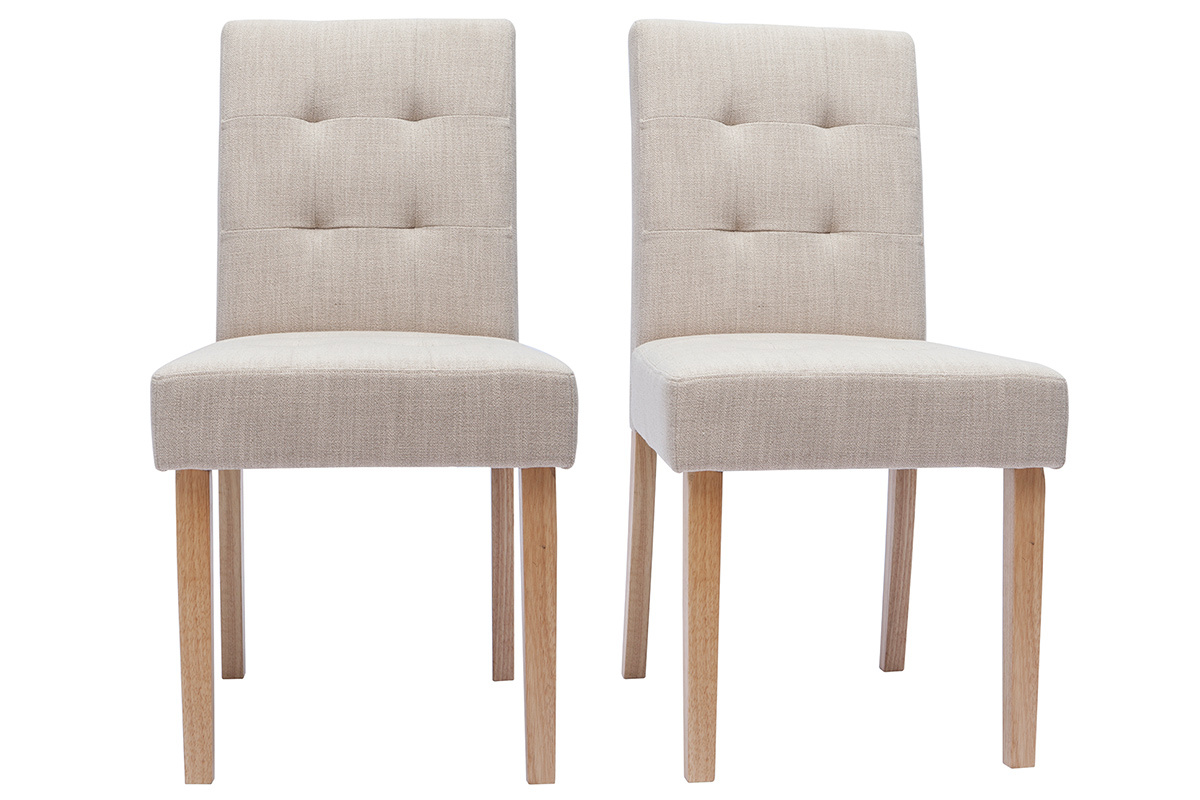 Sillas acolchadas tejido beige natural y madera (set de 2) ESTER