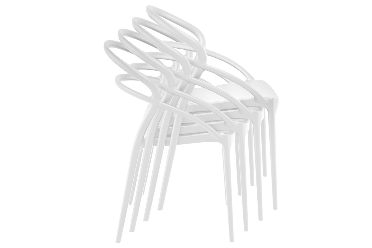 Sillas apilables color blanco interior / exterior (lote de 4) COLIBRI