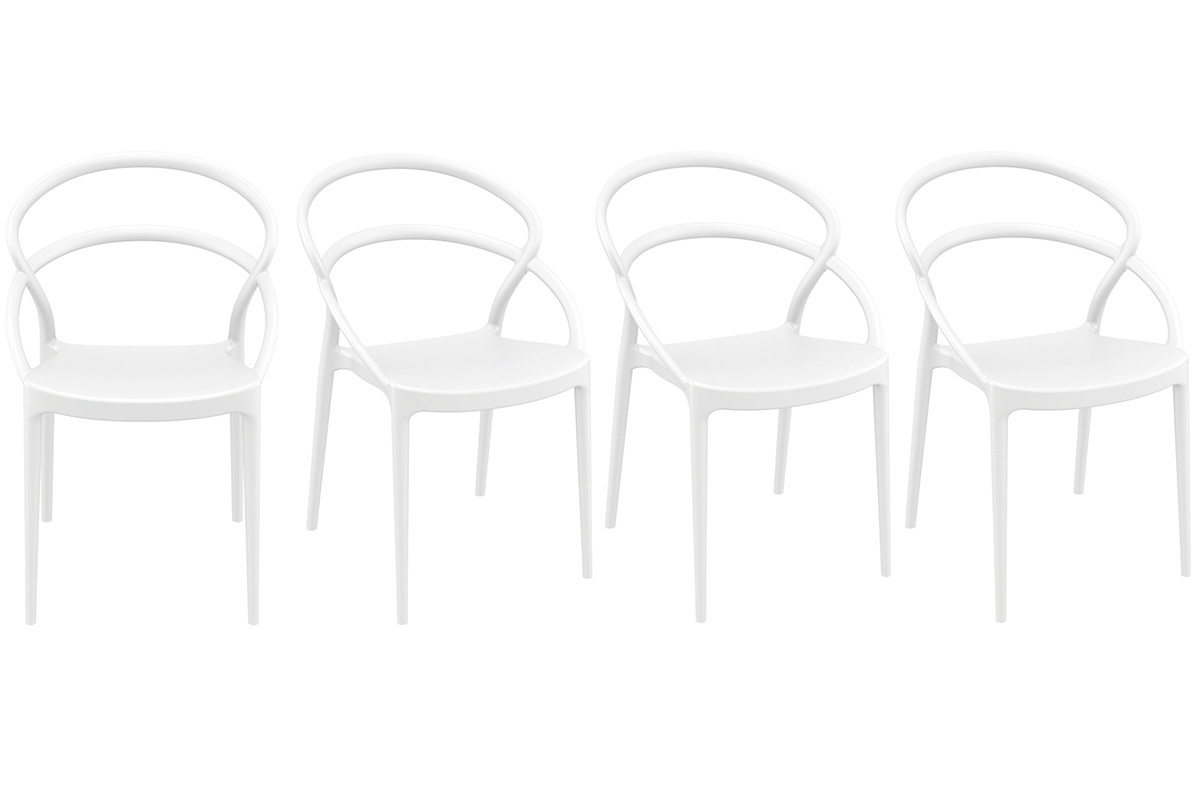 Sillas apilables color blanco interior / exterior (lote de 4) COLIBRI