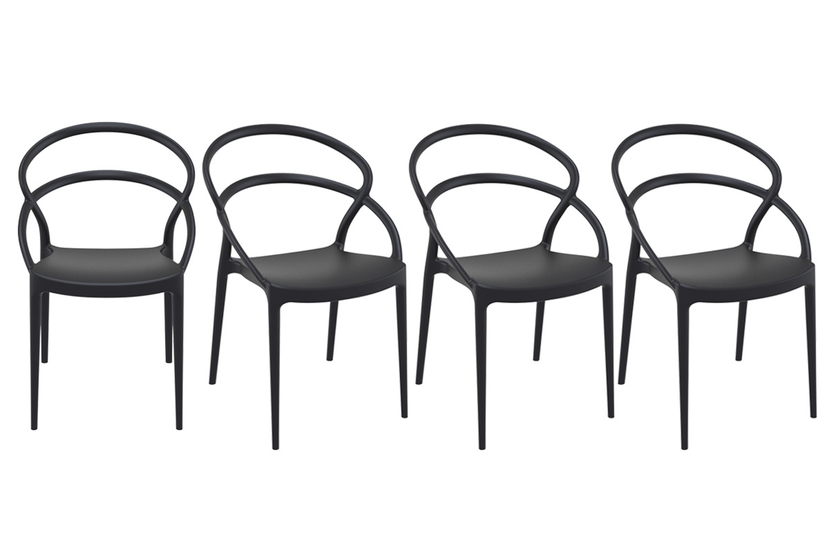 Sillas apilables color negro interior / exterior (lote de 4) COLIBRI