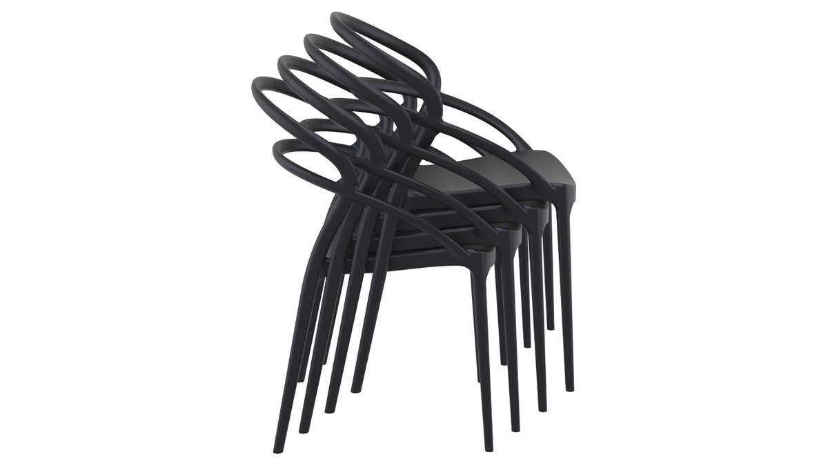 Sillas apilables color negro interior / exterior (lote de 4) COLIBRI