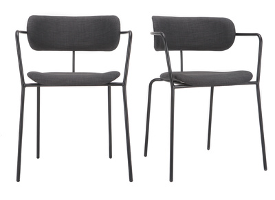 Sillas apilables en metal negro y tejido gris oscuro (lote de 2) ANGEL