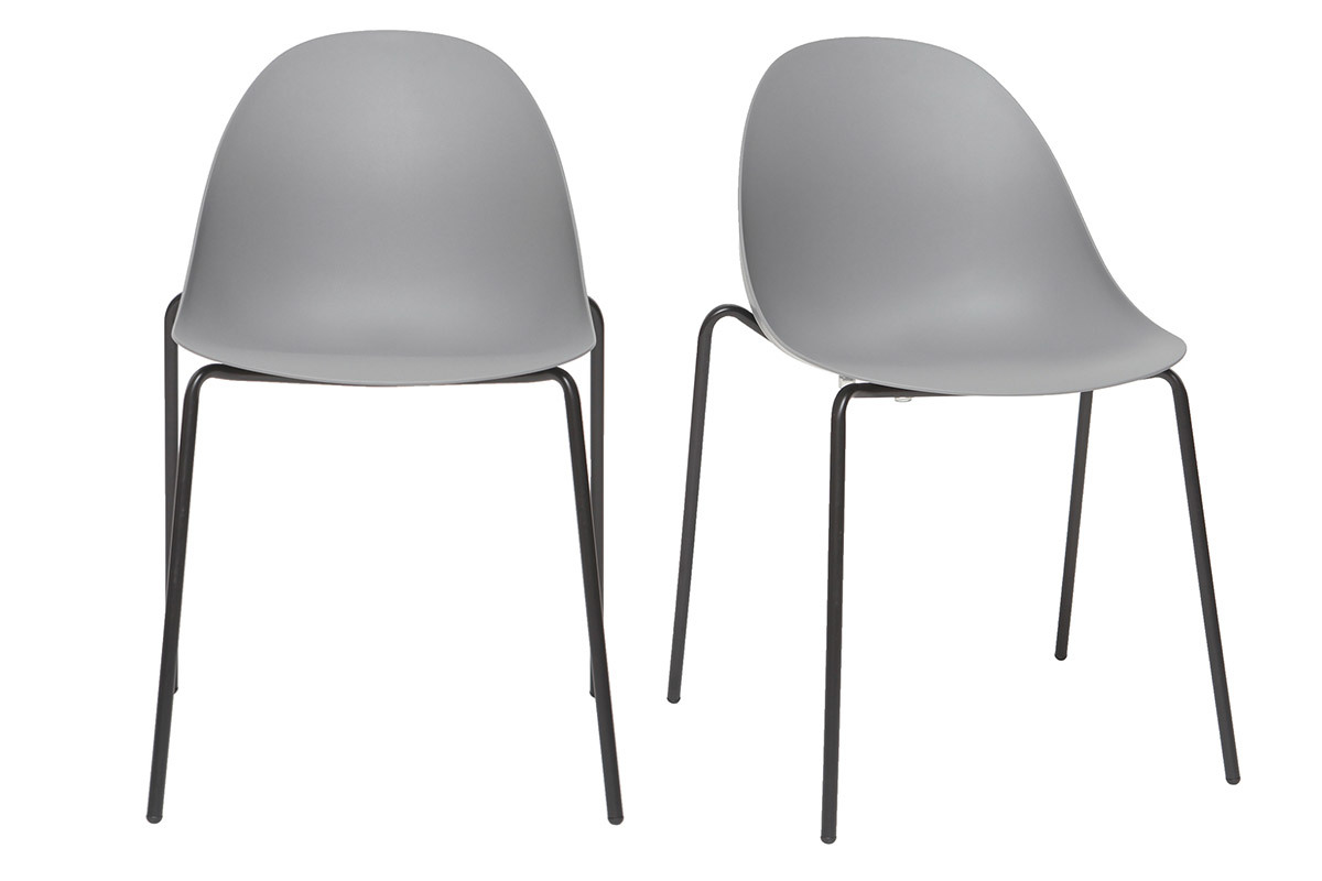 Sillas apilables modernas grises patas metal (lote de 2) CONCHA