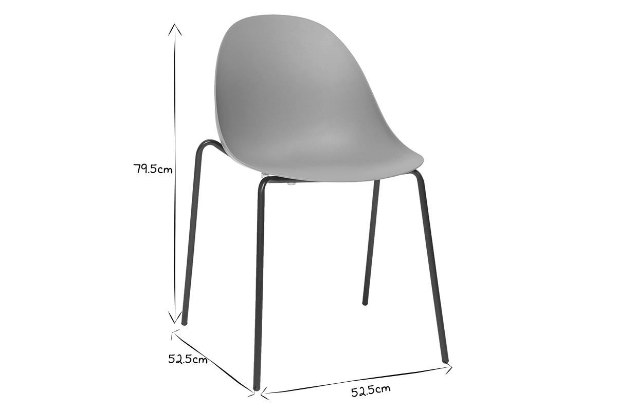 Sillas apilables modernas grises patas metal (lote de 2) CONCHA