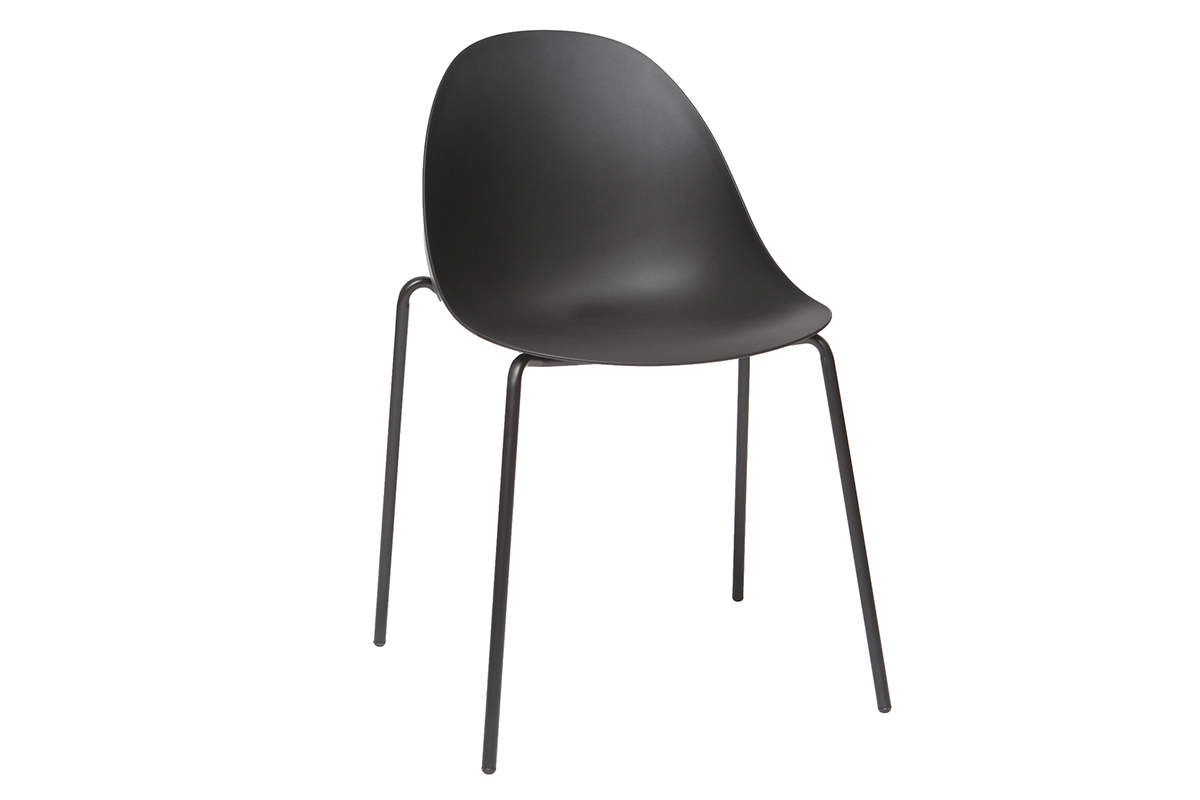 Sillas apilables modernas negras patas metal (lote de 2) CONCHA