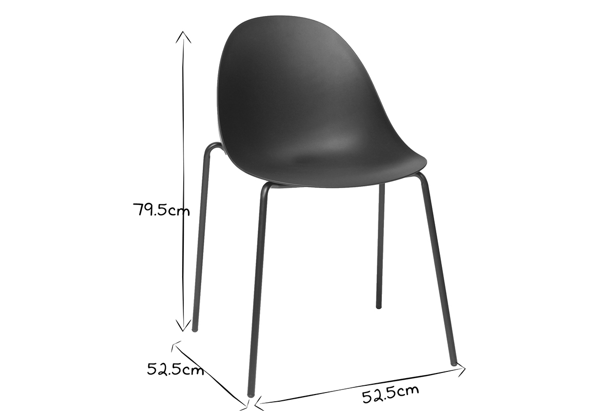 Sillas apilables modernas negras patas metal (lote de 2) CONCHA